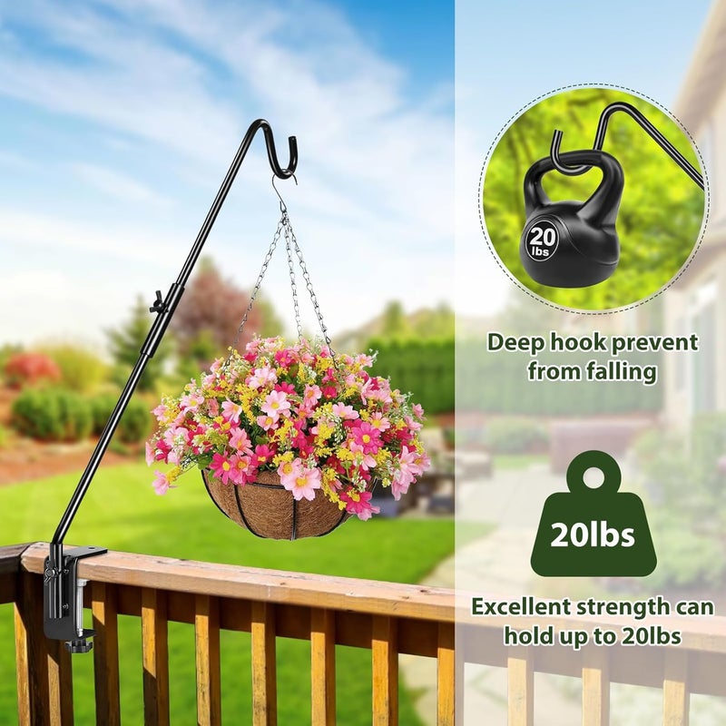 BOLITE Heavy Duty Deck Hook, 20 Inch Bird Feeder Hanger for Hummingbird Feeders, Planters, Lanterns, Wind Chimes, 360° Rotatable Arm, Black, Birthday Gifts for Women Men, Gifts for Mom Dad - Image 4